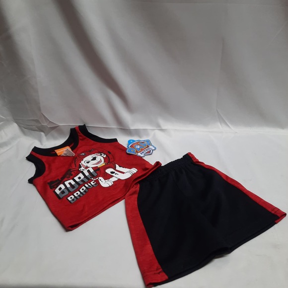 NWT Nickelodeon Born Brave Paw Patrol 2 piece Red Black Top and Short Set  12 M - Picture 1 of 5